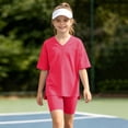 thumbnail image 5 of HOMBOM Big Girls Summer Outfits Casual Fashion Solid Color V Neck Short Sleeve T-Shirt and Shorts 2 Piece Set Age 4-15 Years,Hot Pink,4-5 Years, 5 of 7