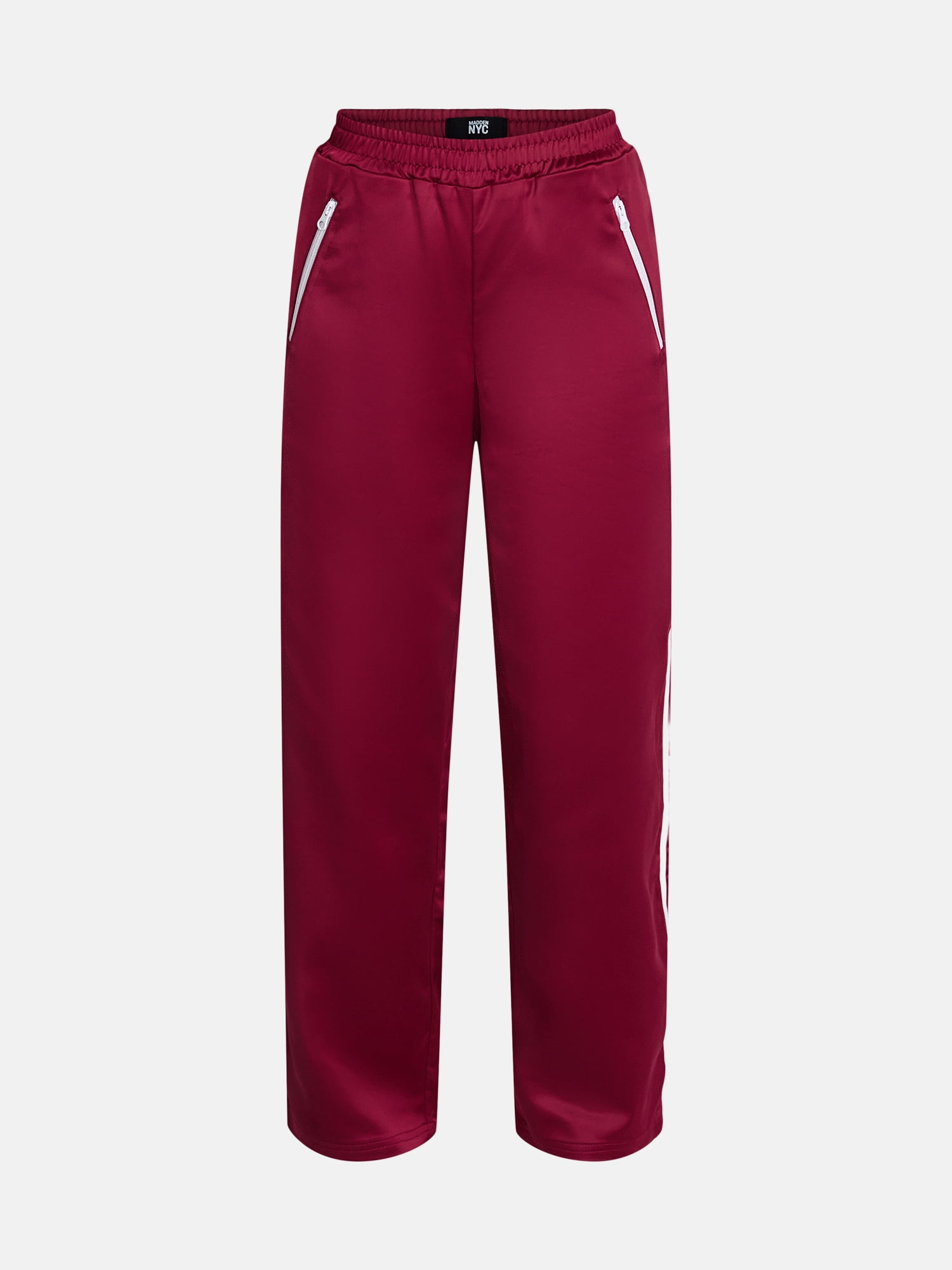Madden NYC Women's Satin Track Pants with Side Stripes, 31.5" Inseam, Sizes XXS-XXL