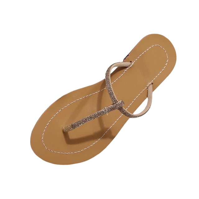 Sandals for Women, Plus-Size T-Strap Flops with Rhinestones, Trendy and Comfortable for Spring Summer