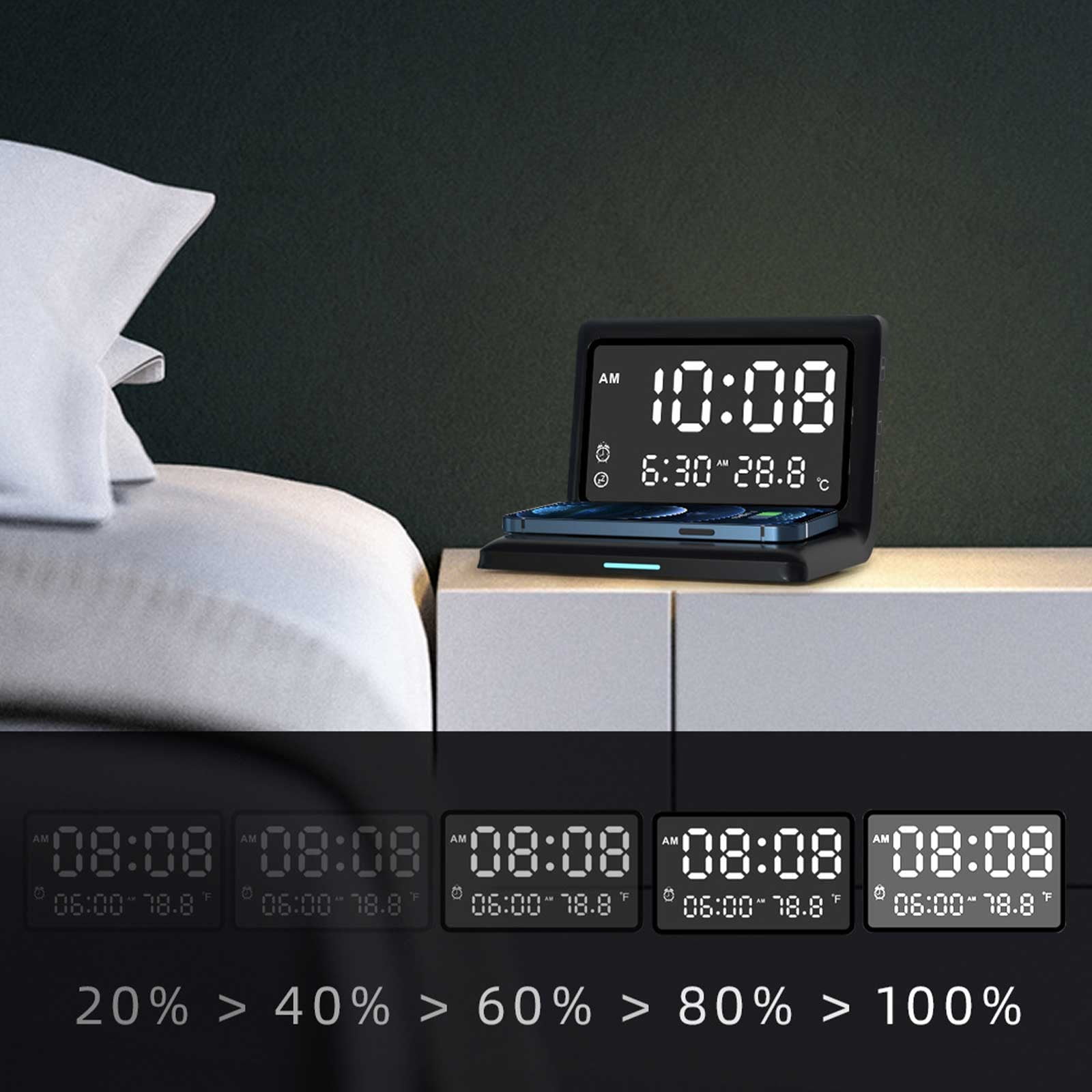 shyuyusa Alarm Clock with Wireless Charging,3-in-1 Wireless Fast Charger for ,Fast Wireless Charging Station for iPhone15/14/13/12/11/Pro Series,for Watch,for Airpods