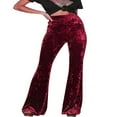thumbnail image 1 of Women Velvet Flared Trousers  Solid Color High Waist Wide Leg Long Pants, 1 of 6