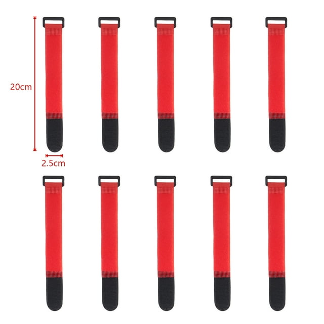 10 Pcs Attaches de Câble en Nylon 10-50cm Boucle Inversée Ruban Adhésif Coloré Ligne Collante Rouge 20cm Largeur 25mm