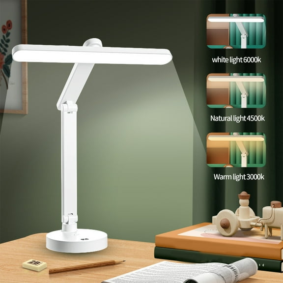 New LED Desk Lamp, Foldable Plug- Reading Lamp, 3 Grade Colour Temperature Adjustment, Stepless Dimming, Desk Lamp With Phone And Pen Stop Blue
