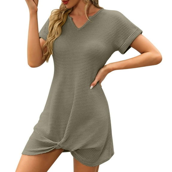 Ovbmpzd Vacation Dresses for Women 2026 Mini Green Dress Short Sleeve V Neck Dresses Womens Sundresses L