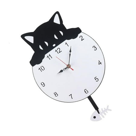 Giaone Fun Design Acrylic Cats Fish Swing Pendulum Clock Quiet Movement Home Accent