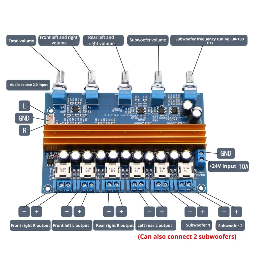 JROCHE TPA3116 Double Subwoofer Amplifier Board TPA3116 Sound Amplifier 100W+100W Bass Amplifier Circuit Board 24V For Car
