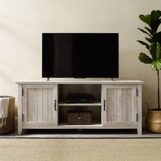 Franklin Grooved TwoDoor White Oak TV Console by Bridge Harbor