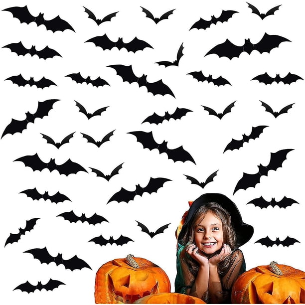 Decoración de murciélagos 3d de Halloween, suministros para fiestas de Halloween, adhesivo decorativo para pared de murciélagos aterradores, hogar de Halloween