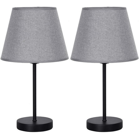 Small Table Lamps - Vintage Bedside Nightstand Lamps Set of 2 for Bedroom, Office, Dorm Room, Grey