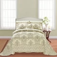 thumbnail image 4 of Home Soft Things 4-Piece Reversible Damask Embroidery Bedspread Set, Beige, King 102"x90", 4 of 7
