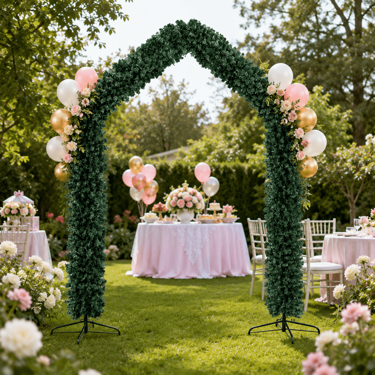 Alvantor 8.5 ft Unlit Artificial Christmas Arch with 1,650 PVC Branch Tips and Steel Stands, Green