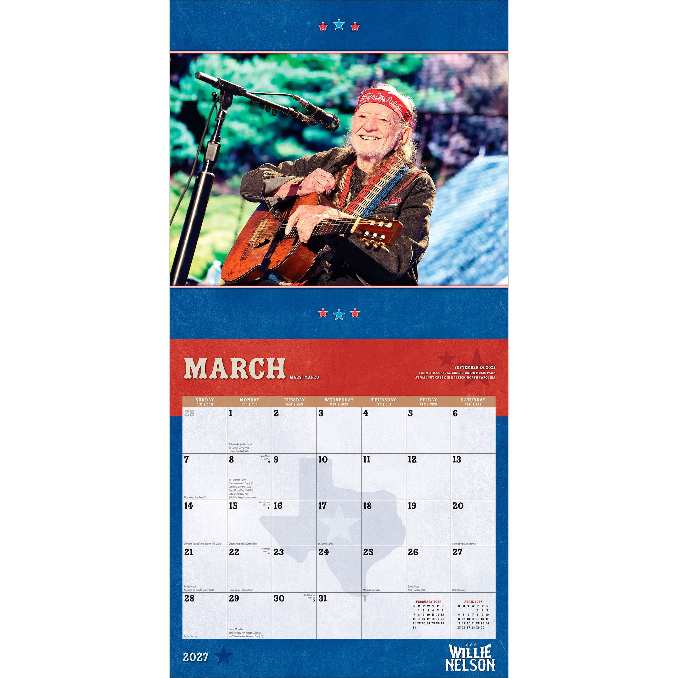 Willie Nelson OFFICIAL 2027 12x24" (Hanging) Wall Calendar | Plastic-Free | BrownTrout