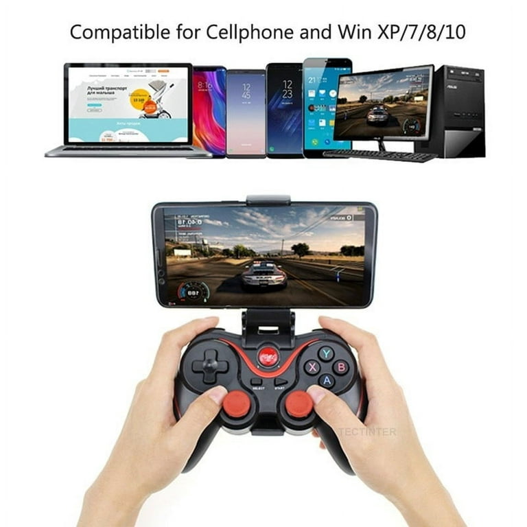 Support Bluetooth T3 X3 Joystick sans fil Gamepad PC Game Controller BT3.0  Joystick pour téléphone portable Tablet TV Box Holder, White- Chine
