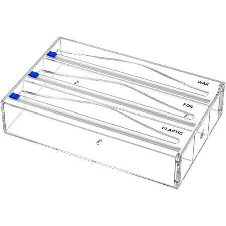 

Tin Foil Organizer for Drawer with 12 Labels Plastic with Cutter 3 in 1 Aluminum Foil Holder 2 Drawer Organizer for Kitchen Wrap Not Moldy | Visible | Fits 12 Roll