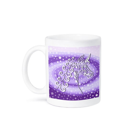 3dRose, Magical Unicorn and Stars on Purple Swirl, 15oz Mug
