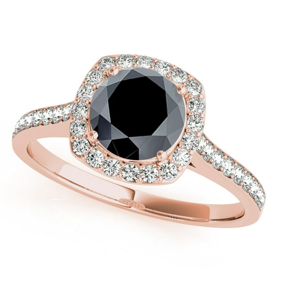 1.35 Ct  Halo Unique Design Black Diamond Engagement Wedding Ring - 14K Gold