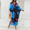 thumbnail image 4 of WULMLEO Kaftan Dresses for Women V Neck Batwing Sleeve Moomoo Nightgowns for Swimwear Plus Size Colorful Dresses Dark Blue One Size, 4 of 5