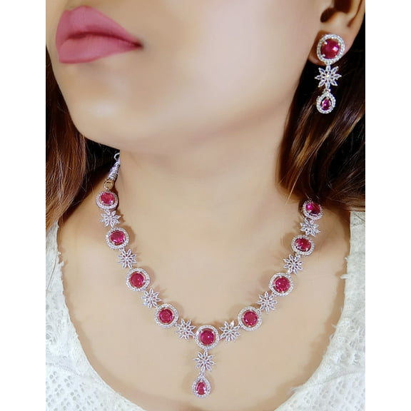 South Indian Bollywood Parrot & Lotus Gold-Plated Hasli Choker Necklace Set – Ruby, White Kemp Stones with Pearls & Drop Earrings, Matte Finish Bridal Jewelry