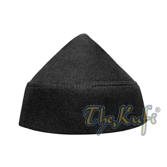 Black Naqshibandi Sufi Taj Faux Felt Pointed Kufi Hat (S-22"(56cm))