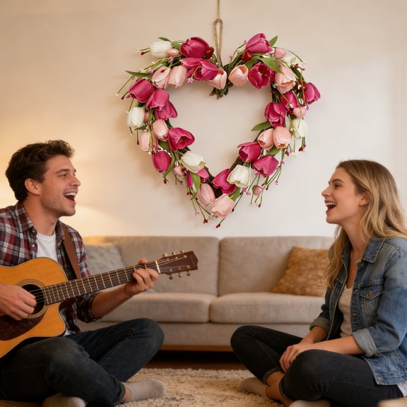 Valentine Heart Shaped Wreaths for Cabinet Front Door Valentine Wreath Red Pink Heart and Berry Hanging Valentines Day Wreaths for Window Wedding Birthday Home Wall Porch Decoration,A