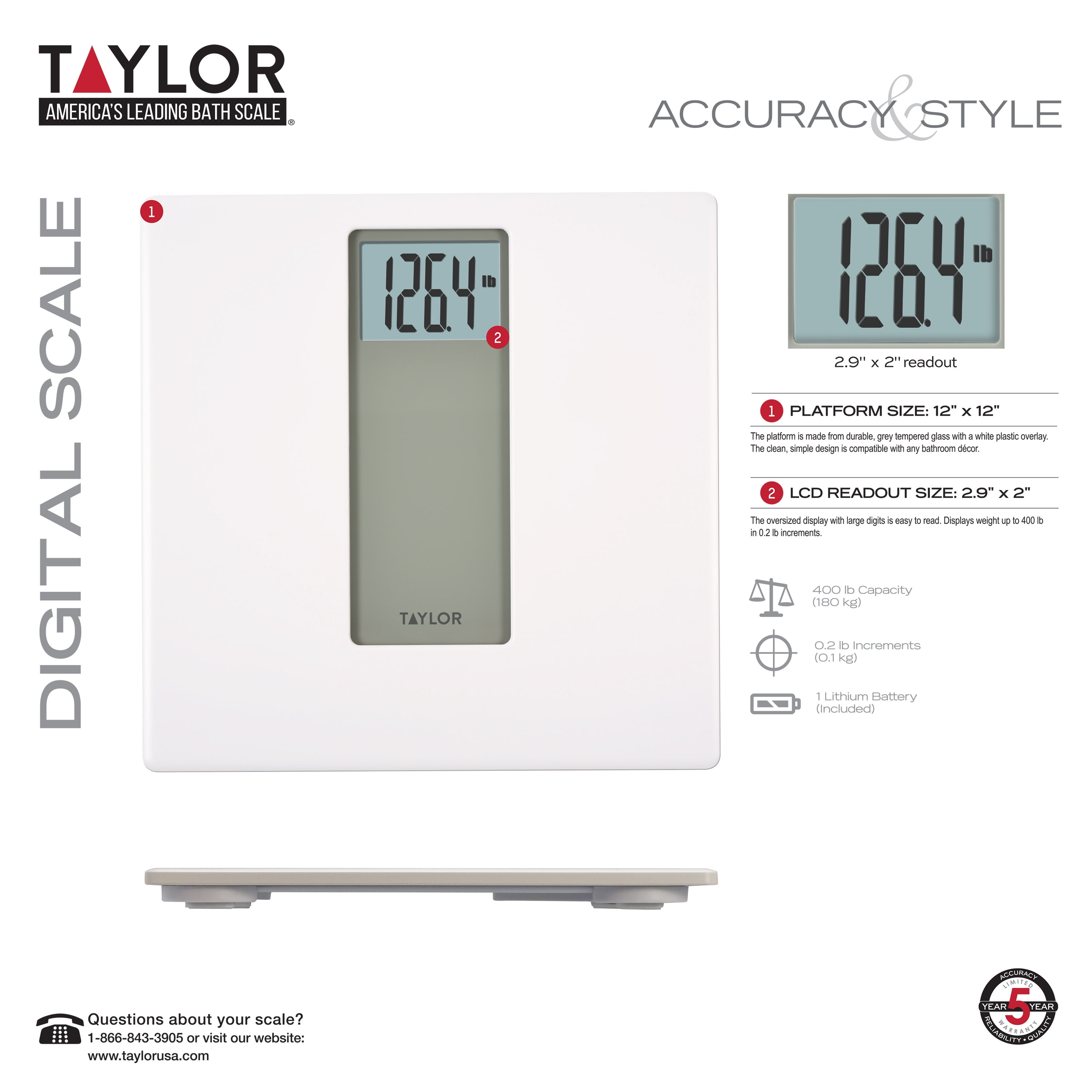 Taylor Digital Bathrooom Scales 75244192 with 440lb Capacity – Good's Store  Online