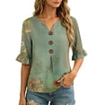 thumbnail image 5 of Levmjia Women's V Neck Floral Blouse Short Sleeve Button Down Top Summer Casual Loose Fit Flowy Shirt with Flutter Sleeves, 5 of 6