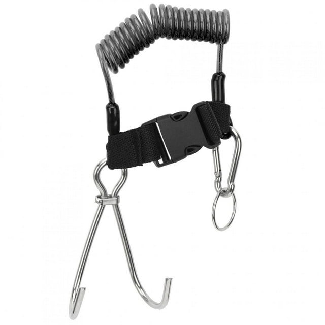 Crochet Double de Plongée avec Cordon à Spirale, Crochet de Plongée en Acier Inoxydable Accessoires de Sécurité pour Plongée