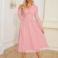 thumbnail image 3 of Efsteb Fall Fashion 2025 Cocktail Dresses for Women Wedding Guest Long Sleeve V Neck Elegant Dress Solid Color Boho Dresses (Pink,XXL), 3 of 6