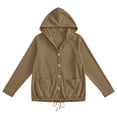 thumbnail image 5 of WIZUTIZ Women's Solid Color Corduroy Button Down Hoodie Drawstring Jacket Long Sleeve Loose Fit Casual Fall Winter Coat with Pockets, 5 of 9
