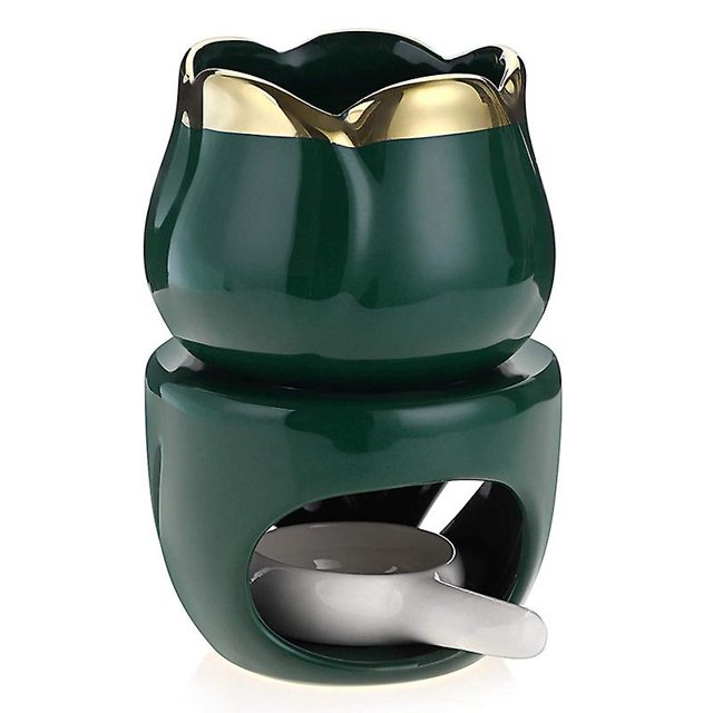 con cuchara para velas, portavelas aromático decorativo, quemador de aceite, modelo de flor (verde)
