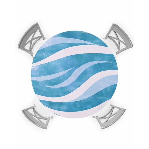 nqOlkjepod Blue Waves Round Tablecloth, Fitted Table Cover with Elastic for 55"-60" Round Tables, Ombre Sea Ripples Shabby Beach Table Cloth Outdoor Indoor Dinning Party Waterproof Tablecloths