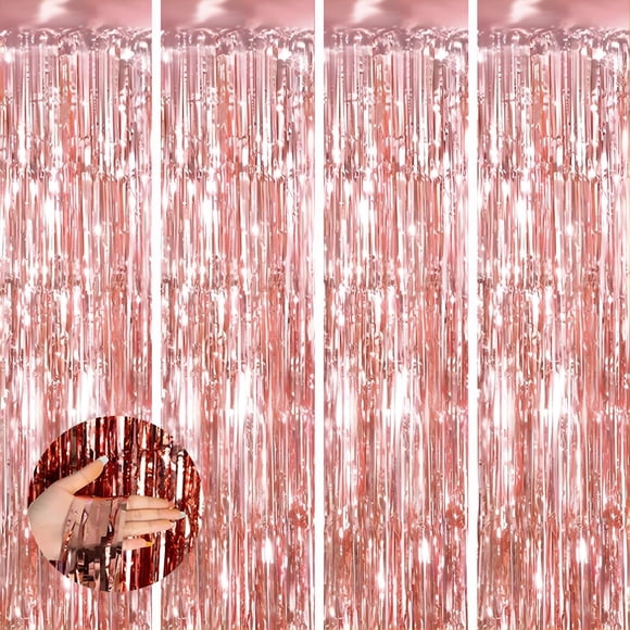 Cortina de lámina metálica Backdrop Keyali, paquete de 4 unidades, 1 x 2,5 m, oro rosa