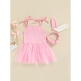 thumbnail image 4 of Gzhioc Baby Girl Dress, Cartoon Bunny Embroidered Double Side Strap Sling Dress + Knotted Bunny Ears Headband, 4 of 9
