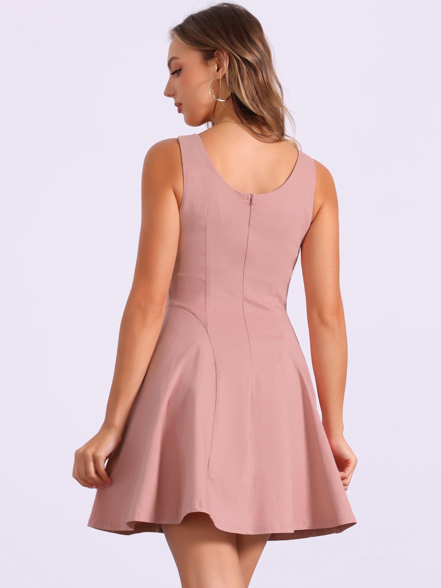 DARING DIVA Women's Sleeveless Sweetheart Neck Flared Swing Mini Dresses L Pink