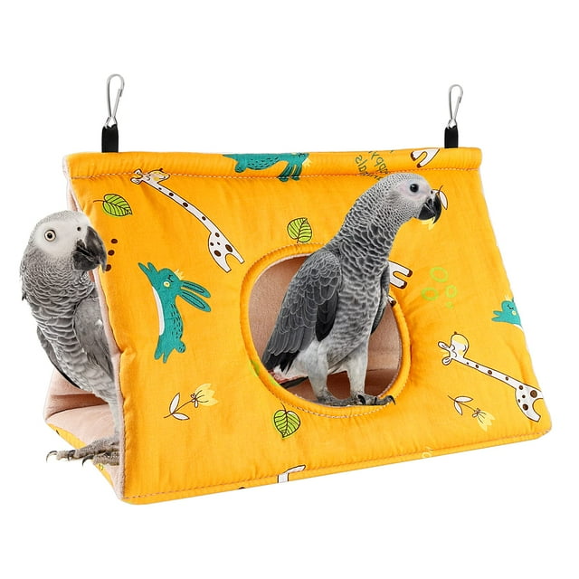 Casa Nido De Pájaro Cálida De Invierno - Hamaca Colgante Cobertizo De Terciopelo Jaula De Cabaña Cama para Dormir Escondite De Pájaros Esponjosos De Felpa Mediana (Amarillo)