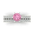 thumbnail image 2 of 1.66 ct Brilliant Round Cut Pink Zircon 14k White Gold Solitaire with Accents Engagement Bridal Wedding Ring Band Set size 6, 2 of 7