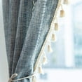 thumbnail image 5 of Namzi Boho Embroidered Kitchen Tier Curtains with Tassels Rod Pocket Farmhouse Linen Textured Cafe Half Window Curtain, 1 Panel (Blue,52"x18"), 5 of 5