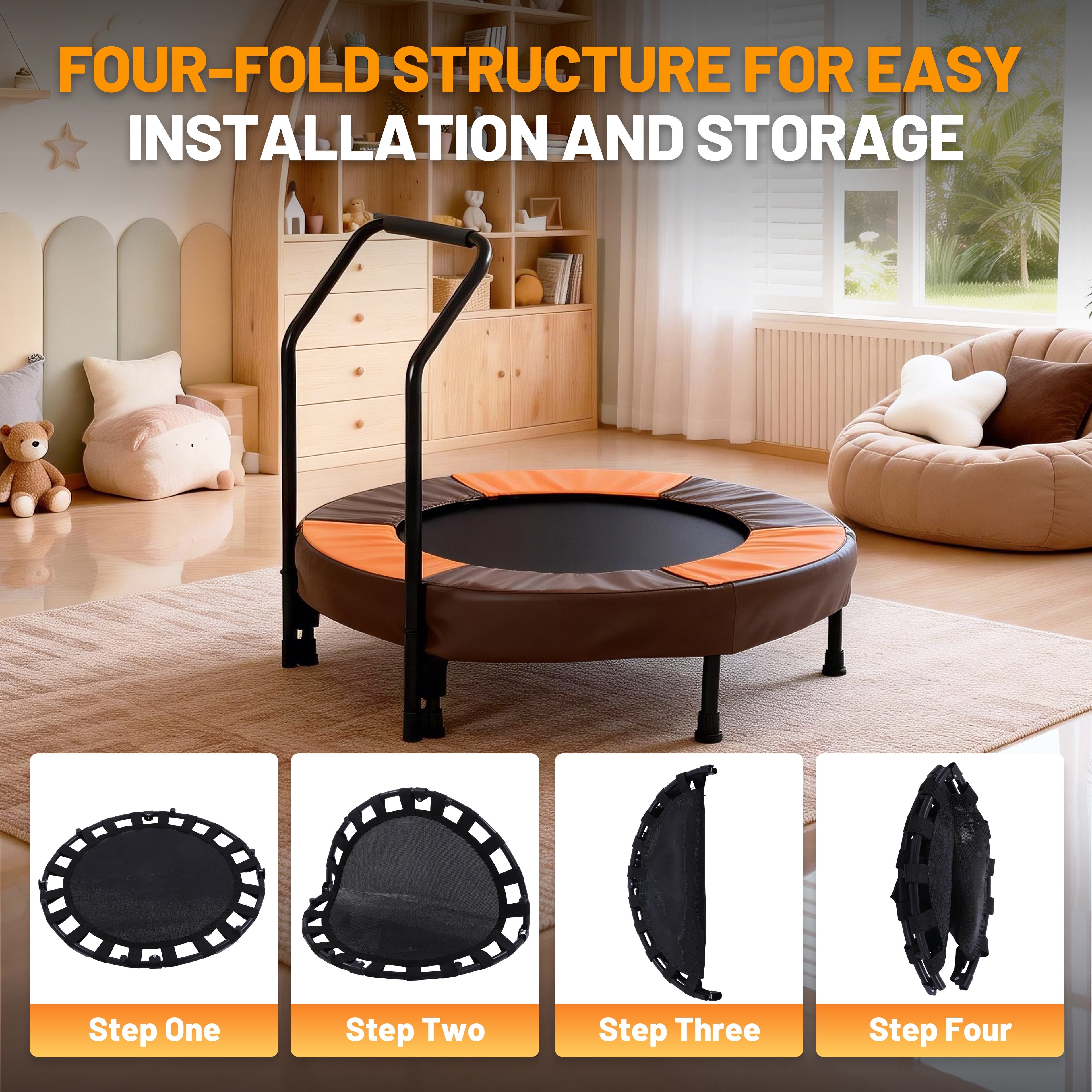 36 inch Mini Trampoline for Toddlers, SHINPT Foldable Trampoline for Kids for Birthday Gift, 36" Toddler Trampoline Indoor/Outdoor with Handle, Small Trampoline for Backyard, Patio, Lawn, Garden