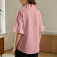 thumbnail image 6 of WCJM Women's Short Sleeve T-shirt Women Loose Fit Ruffled Short Sleeve Pullover Blouse Crewneck Cotton Linen Casual Top(Pink,S), 6 of 7