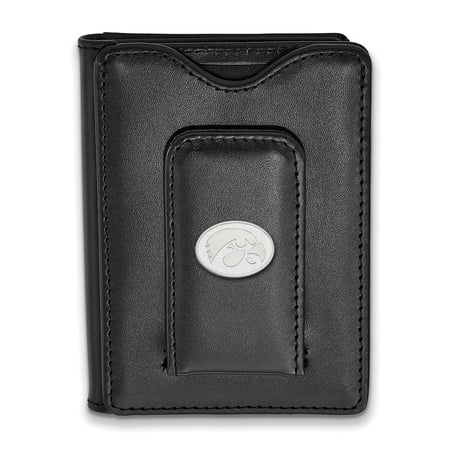 - Lex & Lu LogoArt Sterling Silver University of Iowa Black Leather Money Clip Wallet
