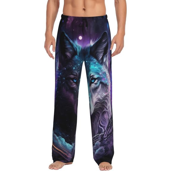 Vsdgher Purple Sky Wolf Print Mens Pajama Pants Sleep & Lounge Pants, PJ Bottoms With elastic waistb and Pockets