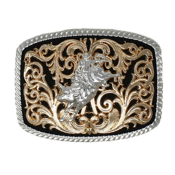 Challenger 2" Western Two-Tone Bull Rider Floral Engraved Belt Buckle 2811