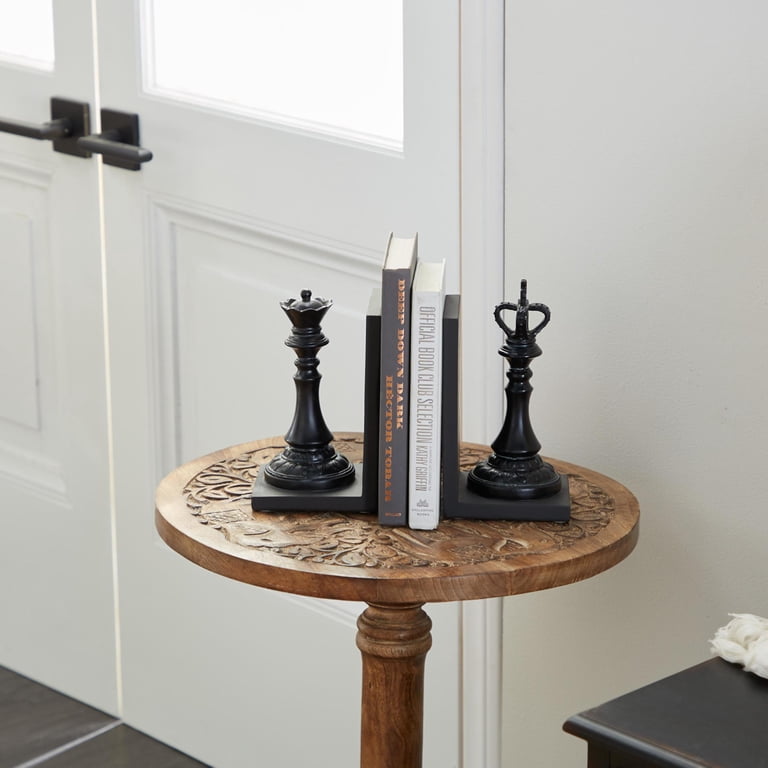 XINGYAN Ceramic Bookends Set - Black & White Reading Statues With Gold Accents For Shelves & Desks