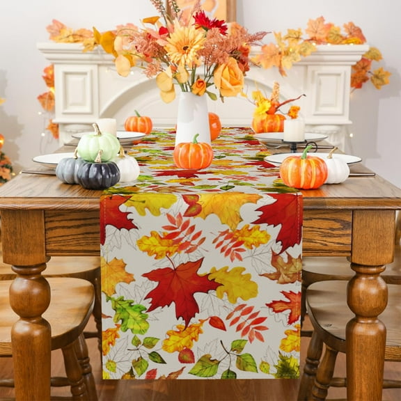 SUNOLIFE Fall Thanksgiving Table Runner Autumn Maple Leaves Kitchen Dining Table Decorations 13 x 72 Inch