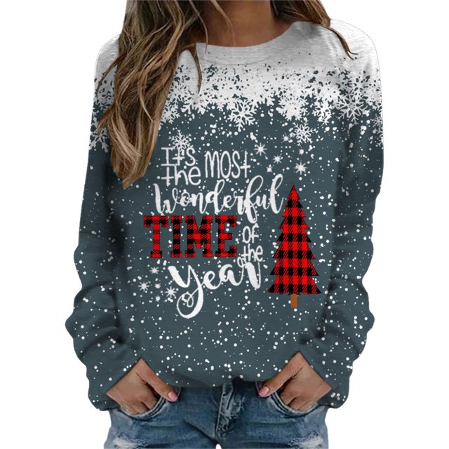 Gibobby Sudadera Navidad mujer Sudadera con capucha de manga larga con cuello redondo y estampado informal de de nieve navideño para mujer(Marina,M)