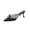 Black, variant on Women Pointed Toe Kitten Heel Mule Slides, Lace Ruffle and Bow Decor PU Upper Slip On Dress Mule Sandals