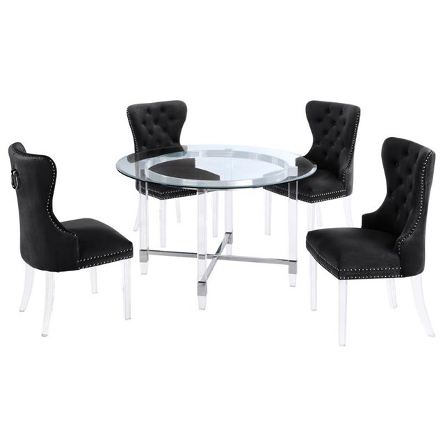 5pc. Circulaire 50 "x 50" Ensemble de Salle à Manger en Verre avec Base en Acier Inoxydable Argenté