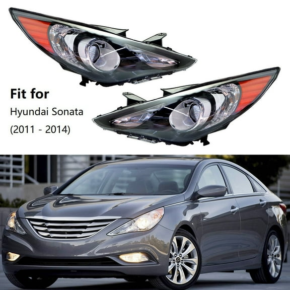 Pair of Headlight Housing Assembly, Black High Light Transmission Headlamp Housing Assembly (without Bulbs) Fit for Hyundai Sonata 2011-2014