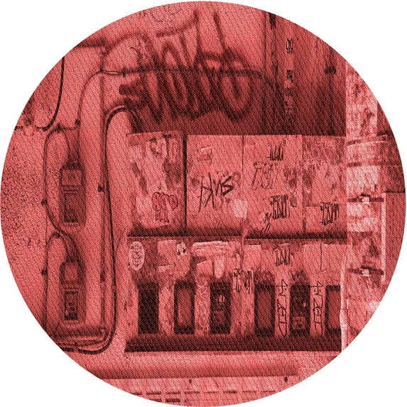 Ahgly Company Machine Washable Indoor Round Transitional Red Area Rugs, 4' Round