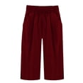 thumbnail image 4 of FUNUONY Linen Capri Pants for Women Loose Comfy Workout Capris Sweatpants with Pockets 2025 Pants for Women Casual Summer Elastic High Waist Linen Pant Straight Leg Cropped Trouser Red L, 4 of 4